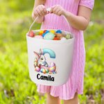 Personalized Cute Rabbit Easter Egg Initial Design Reusable Canvas Basket with Name Party Favor Easter Hunting Birthday Gift for Kids Family