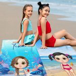 Gepersonaliseerde Cartoonfiguur Oversized Sneldrogende Strandlaken met Naam Zomerse Essentiële Zwembad Feest Verjaardagscadeau voor Jongens en Meisjes