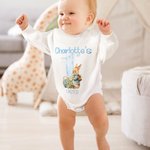 Personalised Cute Bunny 1st Easter 100% Cotton Long Sleeve Baby Bodysuit Matching Headband and Socks with Name Easter Party Birthday Gift for Newborns