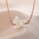 Personalized White Shell Rabbit Necklace with Initial Discs Lucky Rabbit Jewelry Easter Gift for Women Girls