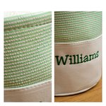 Personalized Embroidery Name Seersucker Canvas Bucket Bag Basket with Handle Easter Egg Hunt Supplies Birthday Party Favors Gift for Kids