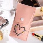 Personalizado Corazón de Amor 1-6 Flores de Nacimiento Bolsa de Brochas de Maquillaje de Cuero de PU con Apodo y 8 Pinceles de Maquillaje Regalo de Cumpleaños Día de la Madre para Mujeres