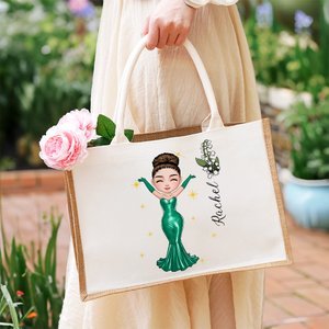 Gepersonaliseerde Bling Prom Queen Geboortebloem Grote Jute Draagtas met Naam en Handvat Verjaardag Moederdag Vrijgezellenfeest Cadeau voor Vrouwen