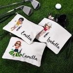 Borsa da trucco personalizzata con nome e personaggio in stile cartone animato porta accessori golf regalo di compleanno per appassionanti di golf