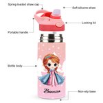 Personalisierte Cartoon Prinzessin Schloss 12 oz Kinder isolierte Wasserflasche mit Griff und Silikonstroh Geburtstag Geschenk für Mädchen