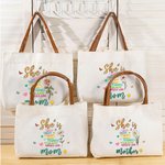 Personalisierte Sie ist stark Geburt Blume Schmetterlinge wiederverwendbare Canvas Tasche mit Spitznamen und Ledergriff Geburtstag Muttertag Geschenk für Frauen