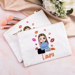 Bolso de maquillaje de lienzo personalizada con dibujo de chica lápiz labial y nombre regalo de cumpleaños portátil para mujeres y damas de honor