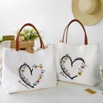 Bolsa de lona personalizada con los nombres de 1 a 6 niños y asa de piel Regalo de cumpleaños para el Día de la Madre para la abuela y la mamá