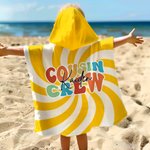 Gepersonaliseerde Cousin Crew Checkerboard Spiral Ray Zachte Quick Dry Kid Hooded Strandlaken met Naam Zomer Essentieel Verjaardagscadeau voor kinderen