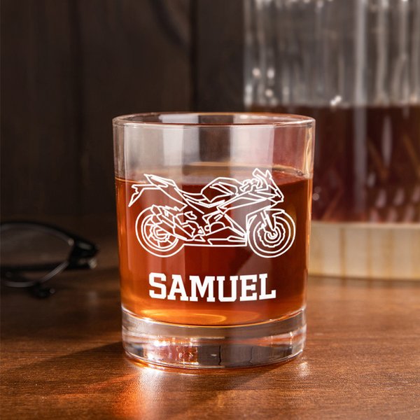 Personalisierte Ihr eigenes Auto Motorrad 10oz eingraviert Old Fashioned Whiskey Rocks Glas mit Namen Geburtstag Geschenk für Männer Autoliebhaber