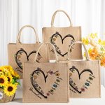 Personalisierte Liebe Herz 1-6 Geburtsblumen wiederverwendbare Jute Tragetasche mit Spitznamen Tote Bag Geburtstag Muttertag Geschenk für Damen