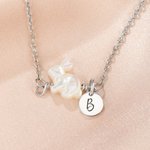 Personalized White Shell Rabbit Necklace with Initial Discs Lucky Rabbit Jewelry Easter Gift for Women Girls