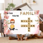 Personalizzato fiore di nascita cartone animato membri della famiglia nome Cruciverba Puzzle Canvas Poster incorniciato pittura senza cornice Home Decor Regalo di compleanno per la famiglia