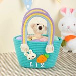 Personalized Cute Easter Rabbit Carrot Woven Basket with Name Easter Egg Hunts Party Favor Birthday Gift for Kids