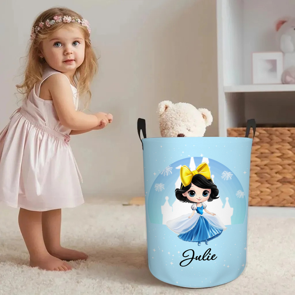Panier à linge personnalisé avec nom pour le rangement des jouets dans le château de la princesse Décoration de chambre d'enfant Cadeau de pendaison de crémaillère pour les enfants