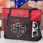 Personalised 1-12 Birth Flowers Names Large Tote Bag with Mesh Pockets Birthday Mother's Day Gift for Mom Grandma