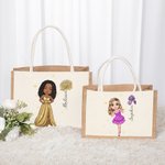 Sac en toile de jute avec nom et poignée Anniversaire Fête des mères Cadeau d'enterrement de vie de jeune fille pour les femmes