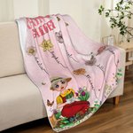 Personalized Multicolor Mom's Garden Cartoon Character Soft Throw Blanket with 1-12 Kid's Names Mother's Day Appreciation Gift for Grandma Mom