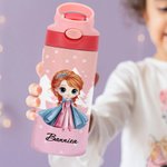 Personalisierte Cartoon Prinzessin Schloss 12 oz Kinder isolierte Wasserflasche mit Griff und Silikonstroh Geburtstag Geschenk für Mädchen