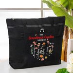 Personalised 1-12 Birth Flowers Names Large Tote Bag with Mesh Pockets Birthday Mother's Day Gift for Mom Grandma