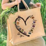 Personalisierte Liebe Herz 1-6 Geburtsblumen wiederverwendbare Jute Tragetasche mit Spitznamen Tote Bag Geburtstag Muttertag Geschenk für Damen