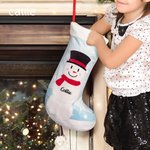 Personalized Christmas Snowman Stocking Winter Snowflake Hanging Ornament Fireplace Tree Decoration Christmas Gift for Family Kids