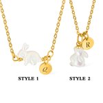 Personalized White Shell Rabbit Necklace with Initial Discs Lucky Rabbit Jewelry Easter Gift for Women Girls