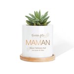 Pot de Fleurs Céramique Personnalisé avec Textes et 4 Photos de Collage Socle en Bambou Cadeau Fête des Mères Anniversaire pour Maman Mamie Famille