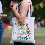 Personalized Heart Butterfly Birth Flower Reusable Canvas Tote Bag with Name Travel Accessories Birthday Mother’s Day Gift for Mom Grandma