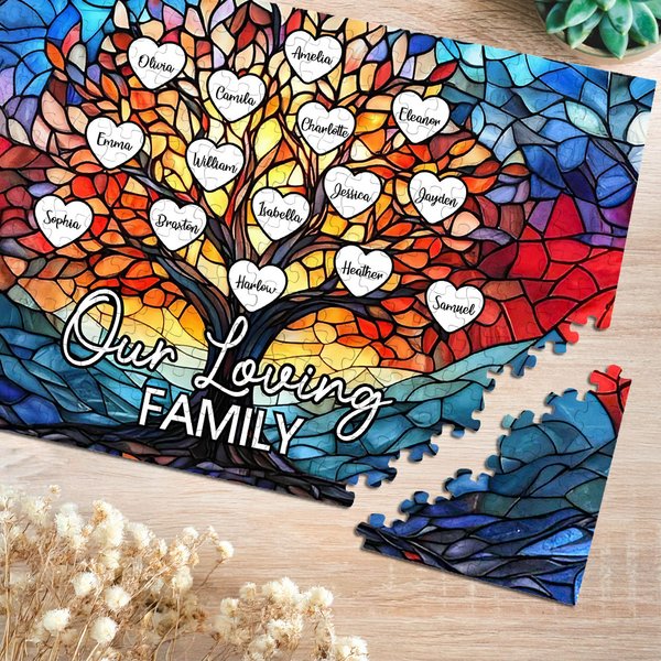 Casse-tête en bois avec 2-20 noms de coeur Décoration d'intérieur Anniversaire Fête des Mères Cadeau pour Maman Grand-mère