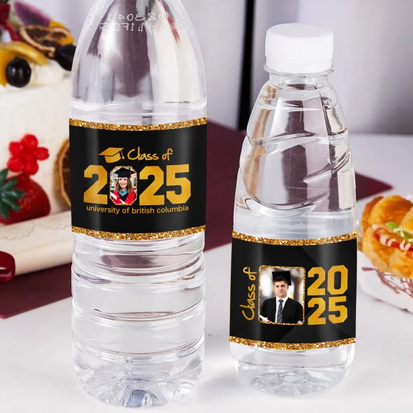 Personalisierte Graduation Cap Klasse von 2025 Foto Glitter Wasserflasche Etikett Aufkleber mit Namen und Schule Graduation Party Dekor Geschenk für Absolventen