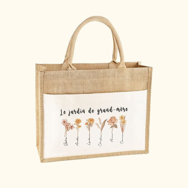 Sac Fourre-Tout Personnalisé avec Fleur de Naissance Cadeau Anniversaire Fête des Mères pour Mère Grand-mère