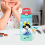 Personalisierte Cartoon Prinzessin Schloss 12 oz Kinder isolierte Wasserflasche mit Griff und Silikonstroh Geburtstag Geschenk für Mädchen