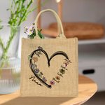 Personalisierte Liebe Herz 1-6 Geburtsblumen wiederverwendbare Jute Tragetasche mit Spitznamen Tote Bag Geburtstag Muttertag Geschenk für Damen