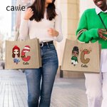 Personalized Christmas Cartoon Character Reusable Name Elk Snowman Jute Bag with Initial Christmas Birthday Gift for Family Friend