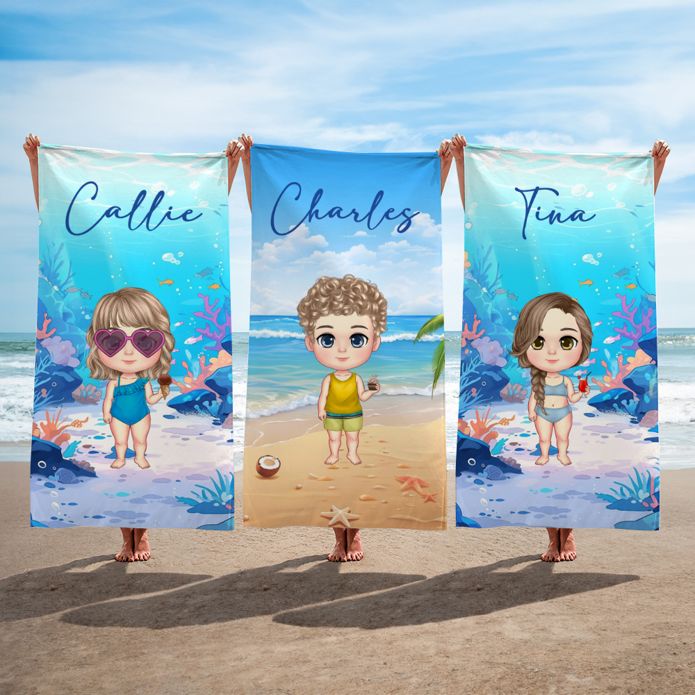 Serviette de Plage à Séchage Rapide Personnalisée avec Personnage de Dessin Animé et Nom Accessoire Vacances d'Été Cadeau d'Anniversaire pour Enfant