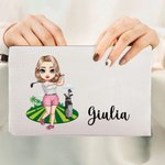 Borsa da trucco personalizzata con nome e personaggio in stile cartone animato porta accessori golf regalo di compleanno per appassionanti di golf