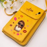 Bolso de cuero PU personalizado cruzado con compartimentos para teléfono y chica con lápiz labial y nombre regalo de cumpleaños o para mujeres