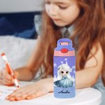 Personalisierte Cartoon Prinzessin Schloss 12 oz Kinder isolierte Wasserflasche mit Griff und Silikonstroh Geburtstag Geschenk für Mädchen