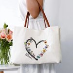 Bolsa de lona personalizada con los nombres de 1 a 6 niños y asa de piel Regalo de cumpleaños para el Día de la Madre para la abuela y la mamá