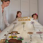 Personalized Multicolor Mom's Garden Cartoon Character Soft Throw Blanket with 1-12 Kid's Names Mother's Day Appreciation Gift for Grandma Mom