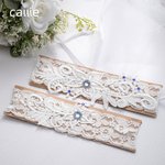 Jarretière de Mariage Personnalisée avec Pierres de Naissance 2 Pièces en Dentelle Blanche Cadeau Mariage Anniversaire pour Mariée