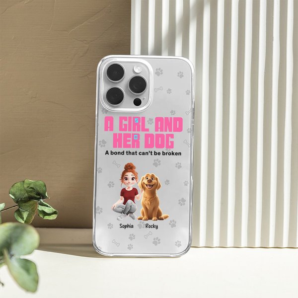 Personligt A Girl & Her Dogs Have Unbreakable Bond 3D Cartoon Design Clear Phone Case för iPhone med namn Födelsedagspresent för husdjursälskare Hundmamma