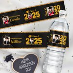 Personalized Graduation Cap Class of 2025 Photo Glitter Water Bottle Label Sticker with Name and School Graduation Party Decor Gift for Graduates