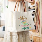 Personalisierte Sie ist stark Geburt Blume Schmetterlinge wiederverwendbare Canvas Tasche mit Spitznamen und Ledergriff Geburtstag Muttertag Geschenk für Frauen