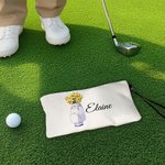 Fiore di nascita personalizzato in borsa da golf Borsa per il trucco portatile con nome e cinturino da polso Accessori da viaggio Regalo di compleanno per le donne amanti del golf