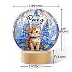 Personalized Pet Portrait Stained Glass Birth Flower Acrylic LED Night Light with Name and Wooden Base Pet Memorial Birthday Gift for Pet Owner