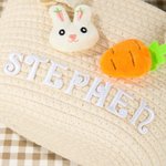 Personalized Cute Easter Rabbit Carrot Woven Basket with Name Easter Egg Hunts Party Favor Birthday Gift for Kids