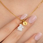 Personalized White Shell Rabbit Necklace with Initial Discs Lucky Rabbit Jewelry Easter Gift for Women Girls