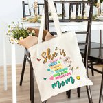 Personalized Heart Butterfly Birth Flower Reusable Canvas Tote Bag with Name Travel Accessories Birthday Mother’s Day Gift for Mom Grandma